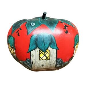 Tomato House Painted Gourd Signed Folk Art Country Farmhouse